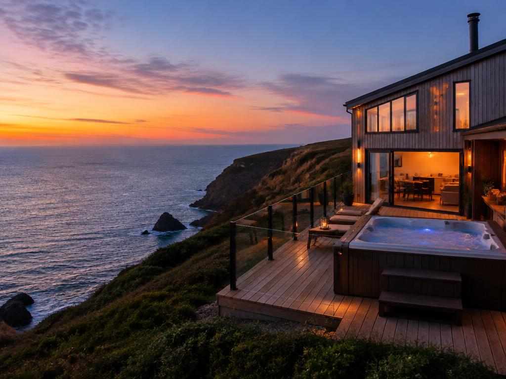 Clifftop house at dusk